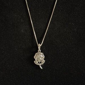 Marcasite and Silver Rose Pendant Necklace